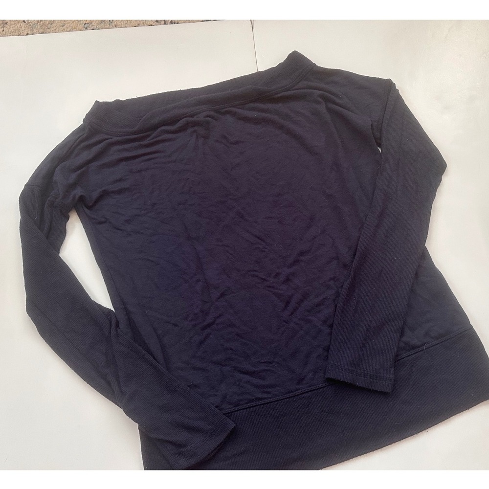 Athleta Navy Blue Off Shoulder Boat Neck Long Sleeve Knit Top Ribbed Trim Small